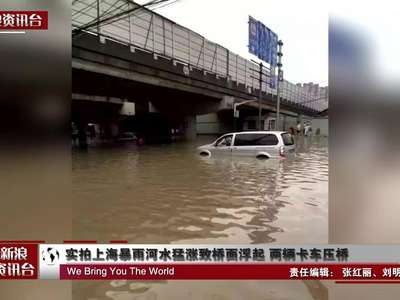 [视频]上海暴雨河水猛涨致桥面浮起 10吨重卡车压桥