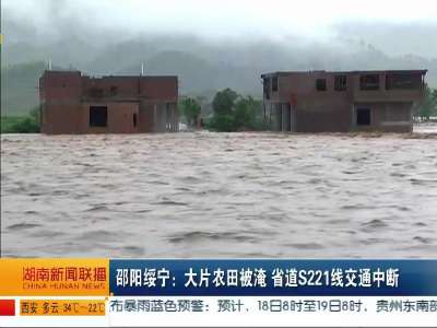 邵阳绥宁：大片农田被淹 省道S221线交通中断