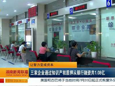 让智力变成资本：三家企业通过知识产权质押从银行融资共1.08亿