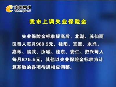 郴州上调失业保险金 最高每月960.5元