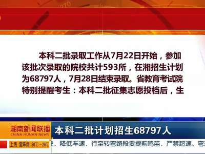 湖南省本科一批招生全部结束 本科二批今起开录