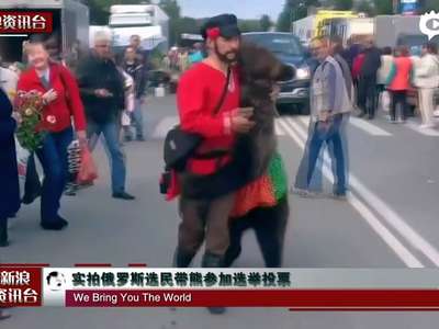 [视频]俄罗斯举行地方选举 选民带熊参加投票