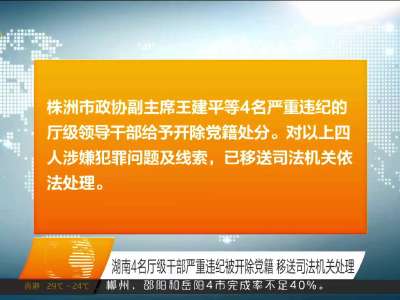 湖南4名厅级干部严重违纪被开除党籍 移送司法机关处理
