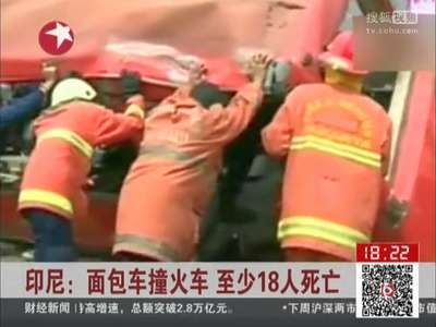 [视频]印尼一面包车撞火车 至少18人死亡