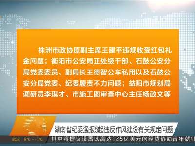 湖南省纪委通报5起违反作风建设有关规定问题