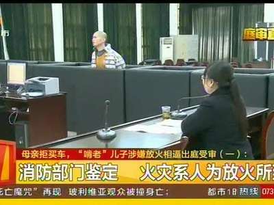 母亲拒买车， “啃老”儿子涉嫌放火相逼出庭受审
