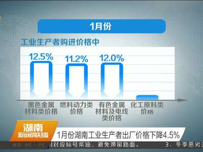1月份湖南工业生产者出厂价格下降4.5％