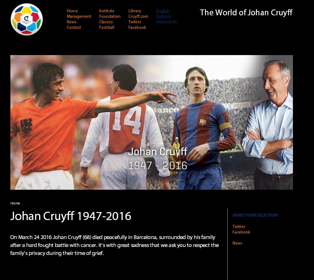 【滚动】 克鲁伊夫 因肺癌 去世  享年68岁-乐视体