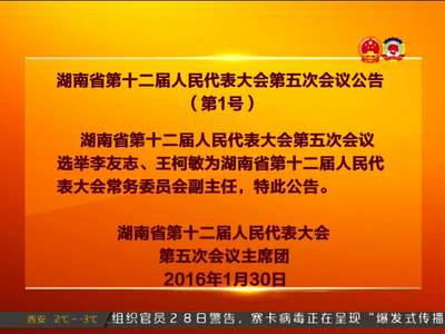 湖南省第十二届人民代表大会第五次会议公告（第1号）