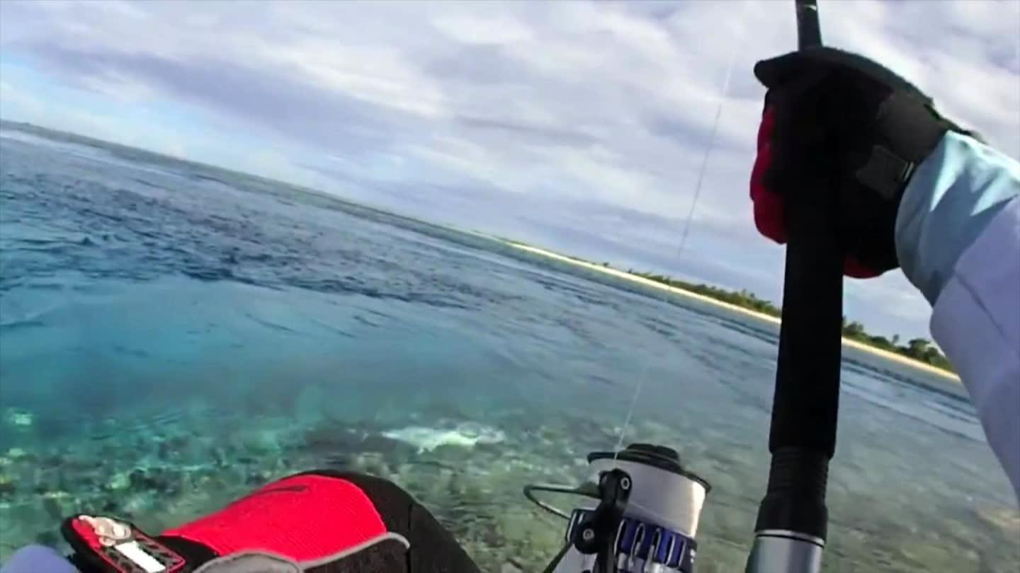 碧海蓝天轻松把轮摇 近海竟能钓出巨大GT鱼-乐