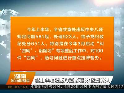 湖南上半年查处违反八项规定问题581起处理923人