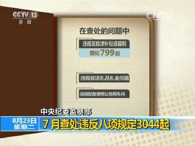 [视频]中央纪委监察部：7月查处违反八项规定3044起