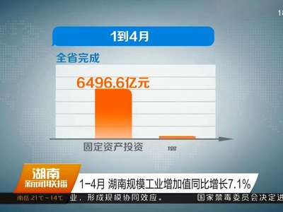 1-4月 湖南规模工业增加值同比增长7.1%