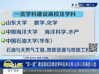 [视频]“双一流”建设高校及建设学科名单公布 山东三所高校入选