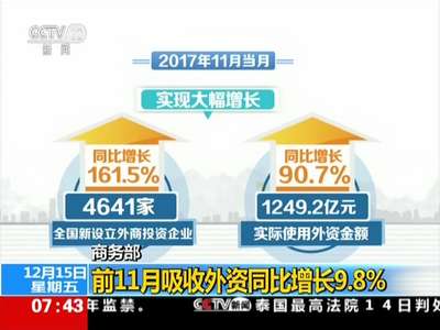 [视频]商务部：前11月吸收外资同比增长9.8%