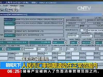 [视频]国家外汇管理局：人民币汇率短期波动在正常范围内