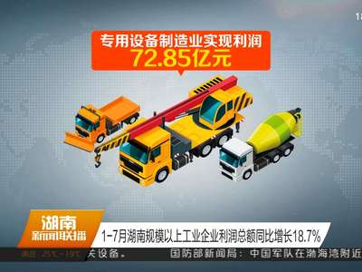 1-7月湖南规模以上工业企业利润总额同比增长18.7%