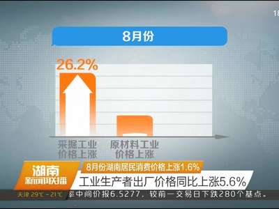 8月份湖南居民消费价格上涨1.6% 工业生产者出厂价格同比上涨5.6%