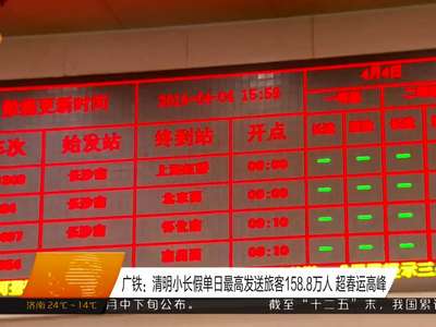 广铁：清明小长假单日最高发送旅客158.8万人 超春运高峰