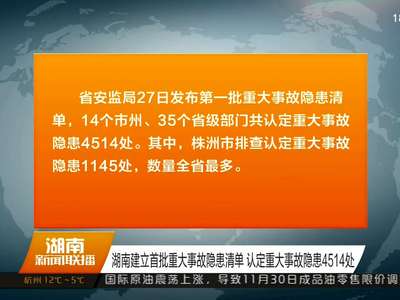 湖南建立首批重大事故隐患清单 认定重大事故隐患4514处