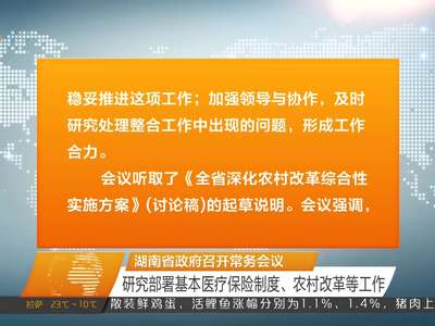 湖南省政府召开常务会议 研究部署基本医疗保险制度、农村改革等工作