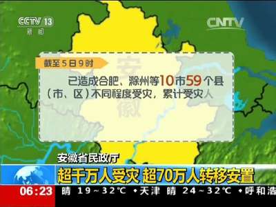 [视频]安徽省民政厅：超千万人受灾 超70万人转移安置