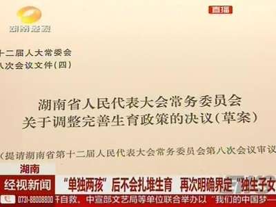 湖南：“单独两孩”后不会扎堆生育 再次明确界定“独生子女”