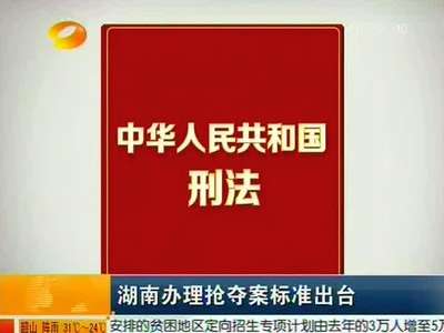 湖南办理抢夺案标准出台 二千为数额较大、四万为数额巨大、三十万为数额特别巨大